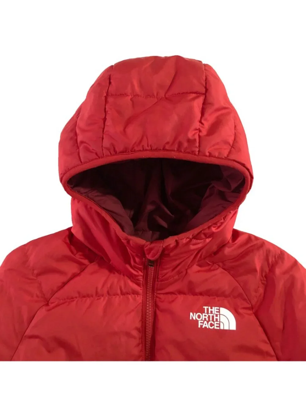 The North Face Puffer Jacket Boys Size 10 Red 600 Hooded Reversible Quilted